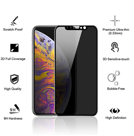 iPhone XS Max FullCover Anti-Spy Skrmskydd 9H HD-Clear