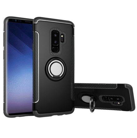 Samsung Galaxy S9+ - HYBRID Carbonskal med Ringhllare FLOVEME