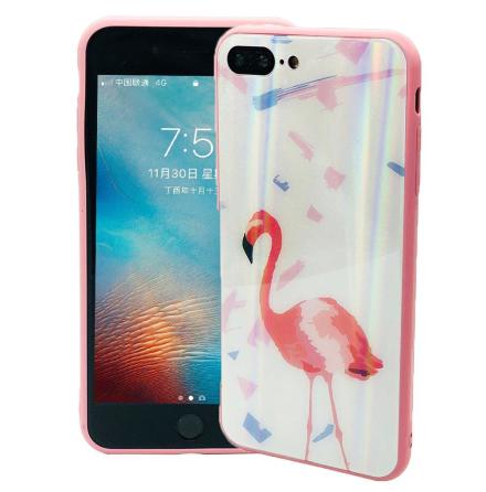 Elegant Skyddskal fr iPhone 8 (Hrdat glas) Flamingo