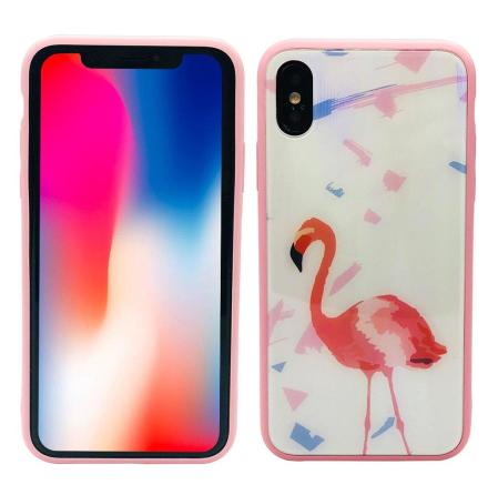 Elegant Skyddskal fr iPhone X/XS (Hrdat glas) Flamingo