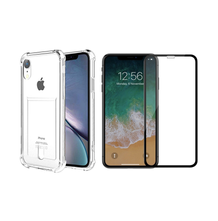 iPhone XR - 1 Set Skal med Korthllare och Skrmskydd