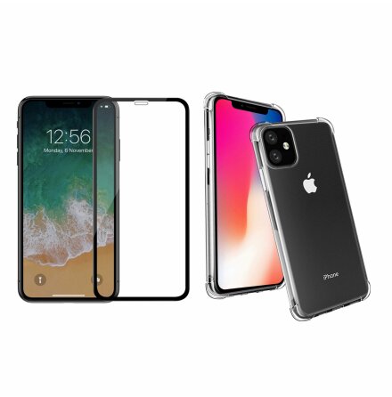 iPhone 11 - 1 Set Sttdmpande Silikonskal med Skrmskydd