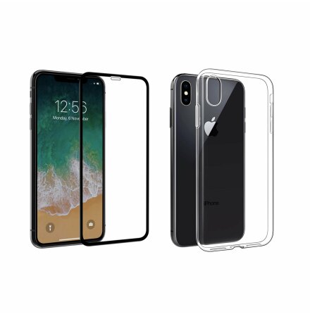 iPhone XR - 1 Set Sttdmpande Silikonskal med Skrmskydd