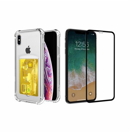 iPhone XS Max - 1 Set Skal med Korthllare och Skrmskydd