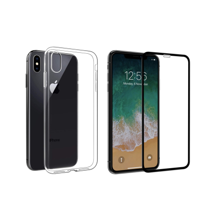 iPhone XS Max - 1 Set Sttdmpande Silikonskal med Skrmskydd