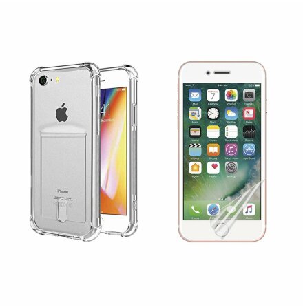 iPhone 7 - 1 Set Skal med Korthållare & Mjukt Skärmskydd