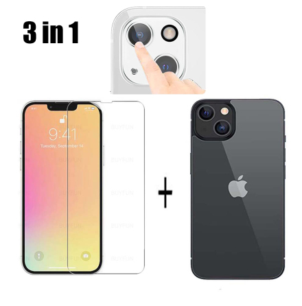 3in1 iPhone 14 Plus Fram- & Baksida Kameralinsskydd 0,3mm