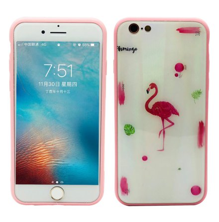 Elegant Skyddskal till iPhone 6/6S Plus (Härdat glas) Flamingo