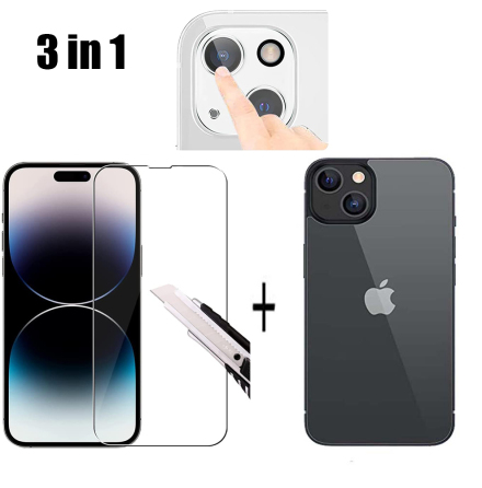 iPhone 15 - 3in1  Fram- & Baksida & Kameralinsskydd 0,3mm