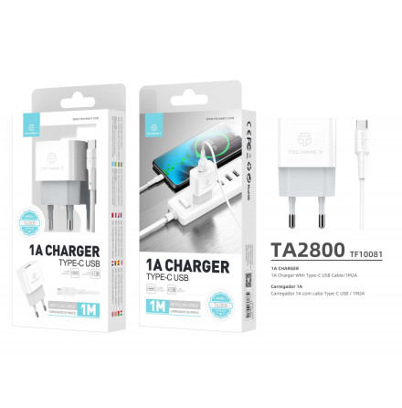 Typ-C Laddare/1A/1M2A/1Usb/Vit/Techancy